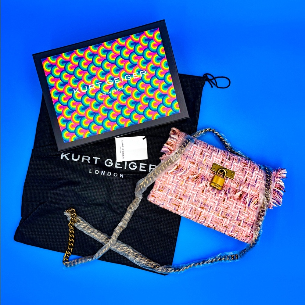 Kurt Geiger Pale Pink Mini Brixton Tweed Bag